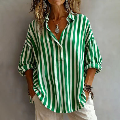 Cardydony Casual Loose Striped Half Lapel Shirt