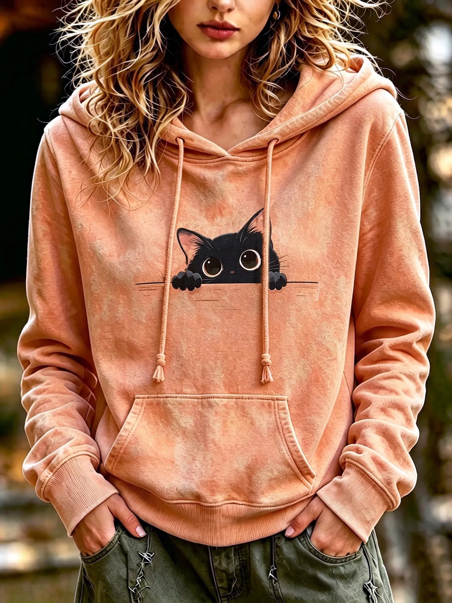 Cardydony Women's Fun And Cute Cat Print Hooded Sweatshirt