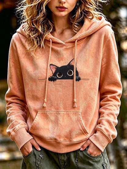 Cardydony Women's Fun And Cute Cat Print Hooded Sweatshirt