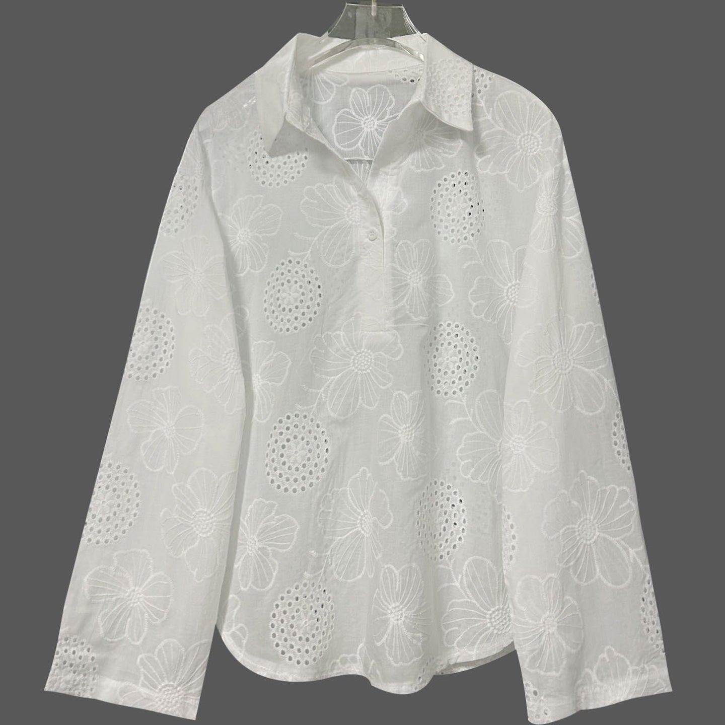 Cardydony Women's Vintage Floral Lace Cotton And Linen Shirt