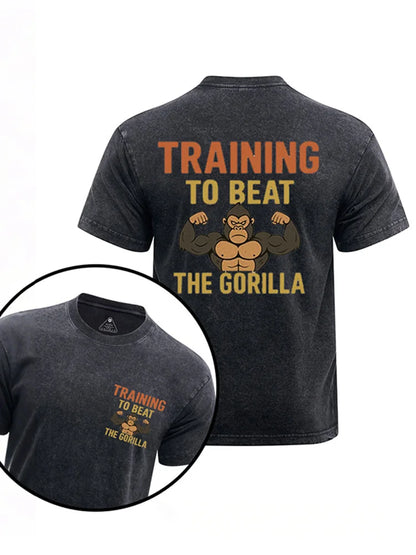 Cardydony Training To Beat The Gorilla Printed Washed Gym Shirt