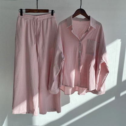 Cardydony Women's Vintage Flower Embroidery Cotton Linen Shirt And Pants Two-piece Set