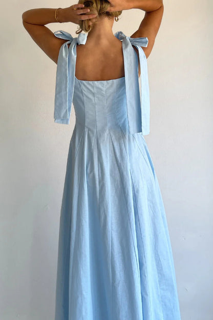 Cardydony Women's Solid Color Sleeveless Tie-up Suspender Elegant Patchwork Maxi Dress
