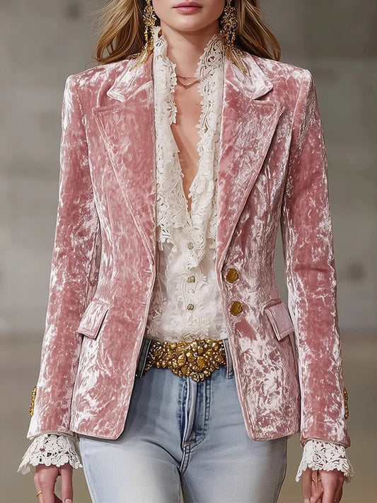 Cardydony Retro Classy Slim Fit Velvet Suit Jacket