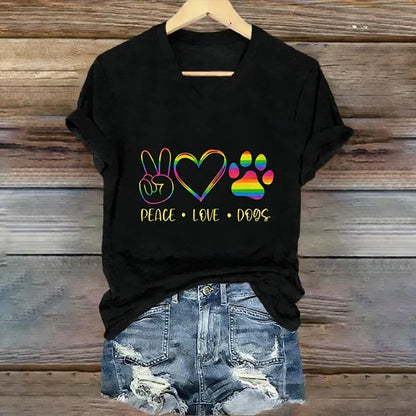 Cardydony Peace And Dogs Color Printed T-shirt
