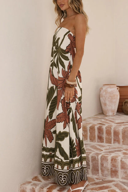 Cardydony Women's Botanical Print Sleeveless Off-shoulder Resort-style Loose Maxi Dress