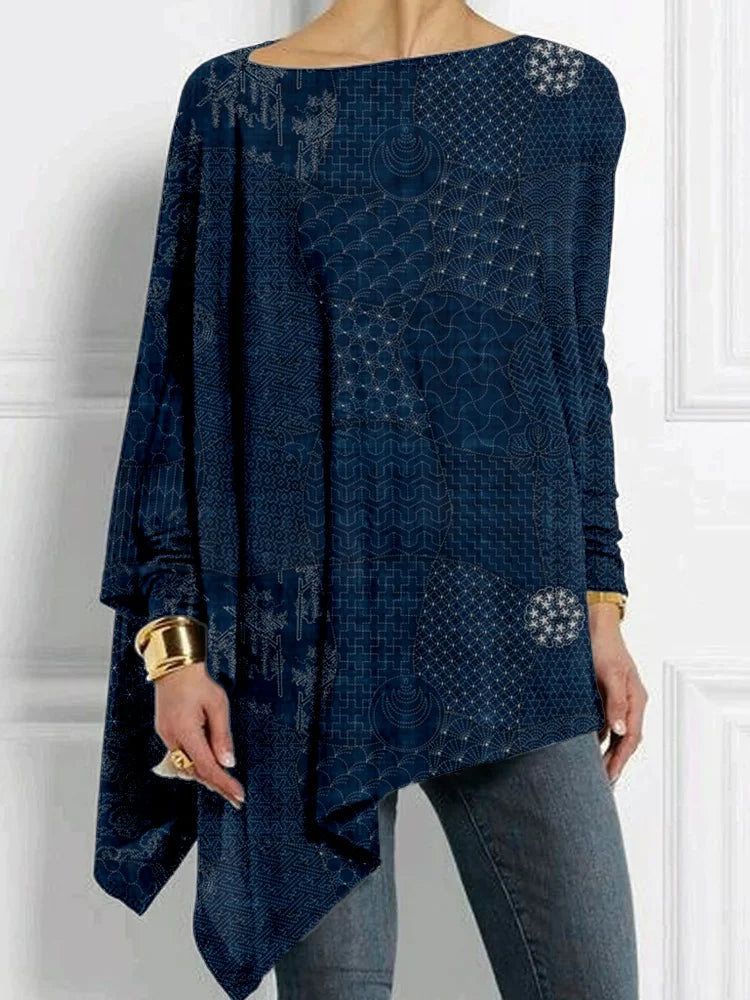 Cardydony Japanese Traditional Sashiko Art Bat Sleeve T Shirt