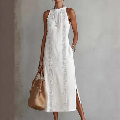 Cardydony Women's Solid Color Lace Patchwork Sleeveless Midi Dress