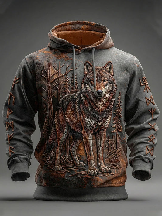Cardydony Men's Viking Wolf Pattern Vintage Hoodie
