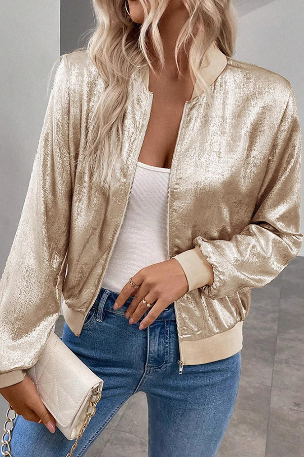 Cardydony Women's Stylish Loose-fitting Long-sleeved Zipper Casual Jacket