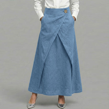 Cardydony Women's Casual Retro Slanted Button Cotton And Linen Skirt