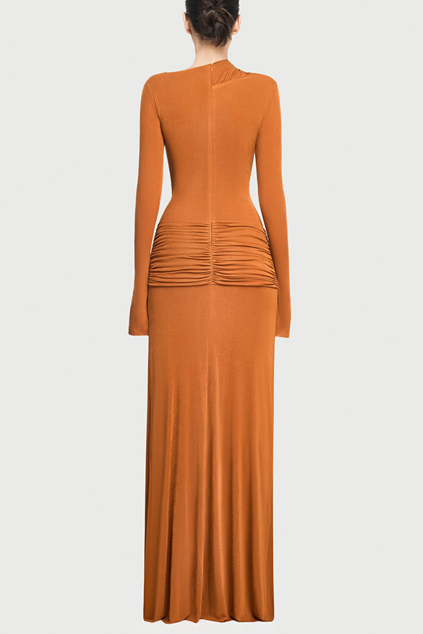 Cardydony Women's Stylish Long-sleeved Slim-fit Pleated Elegant Maxi Dress