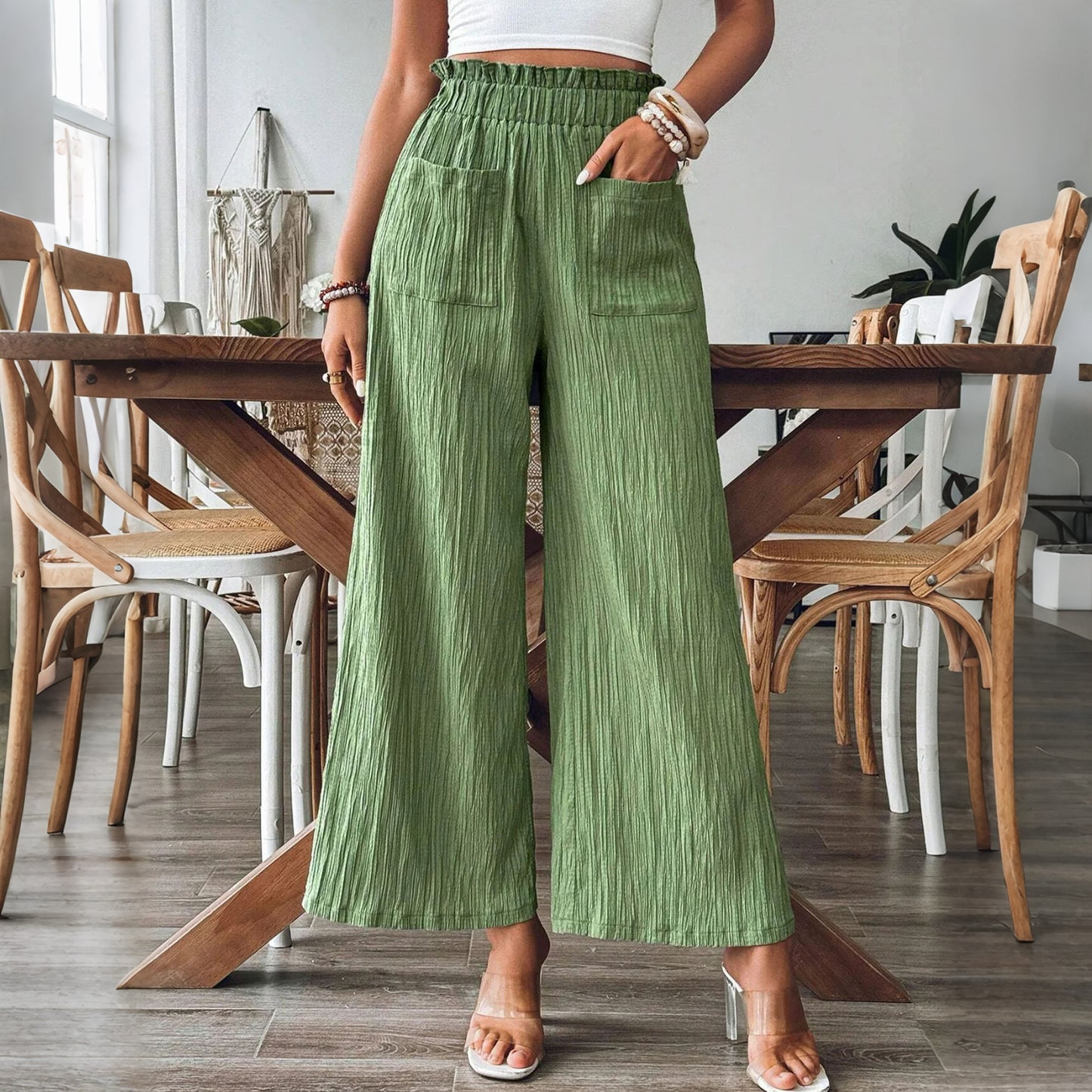 Cardydony Casual Loose Bud Waist Solid Color Linen Pants