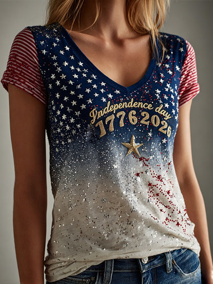 Cardydony 1776-2026 Independence Day Sparkle Ombre Sequin Tee