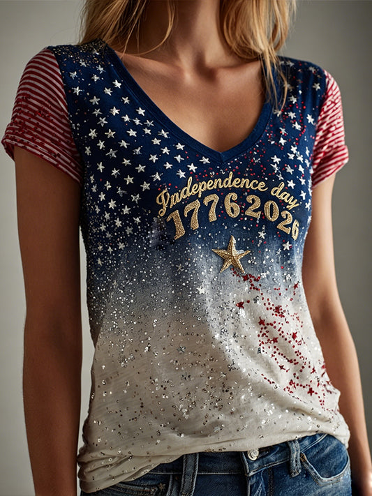 Cardydony 1776-2026 Independence Day Sparkle Ombre Sequin Tee