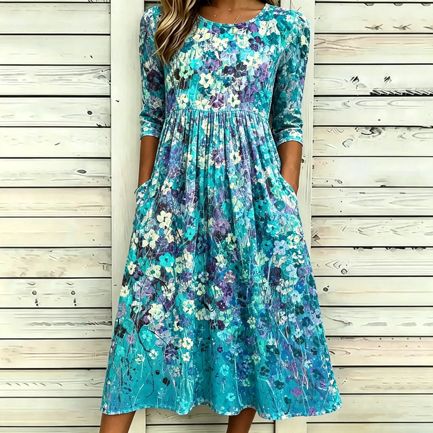 Cardydony Women's Retro Bohemian Japanese Art Floral Print Dress