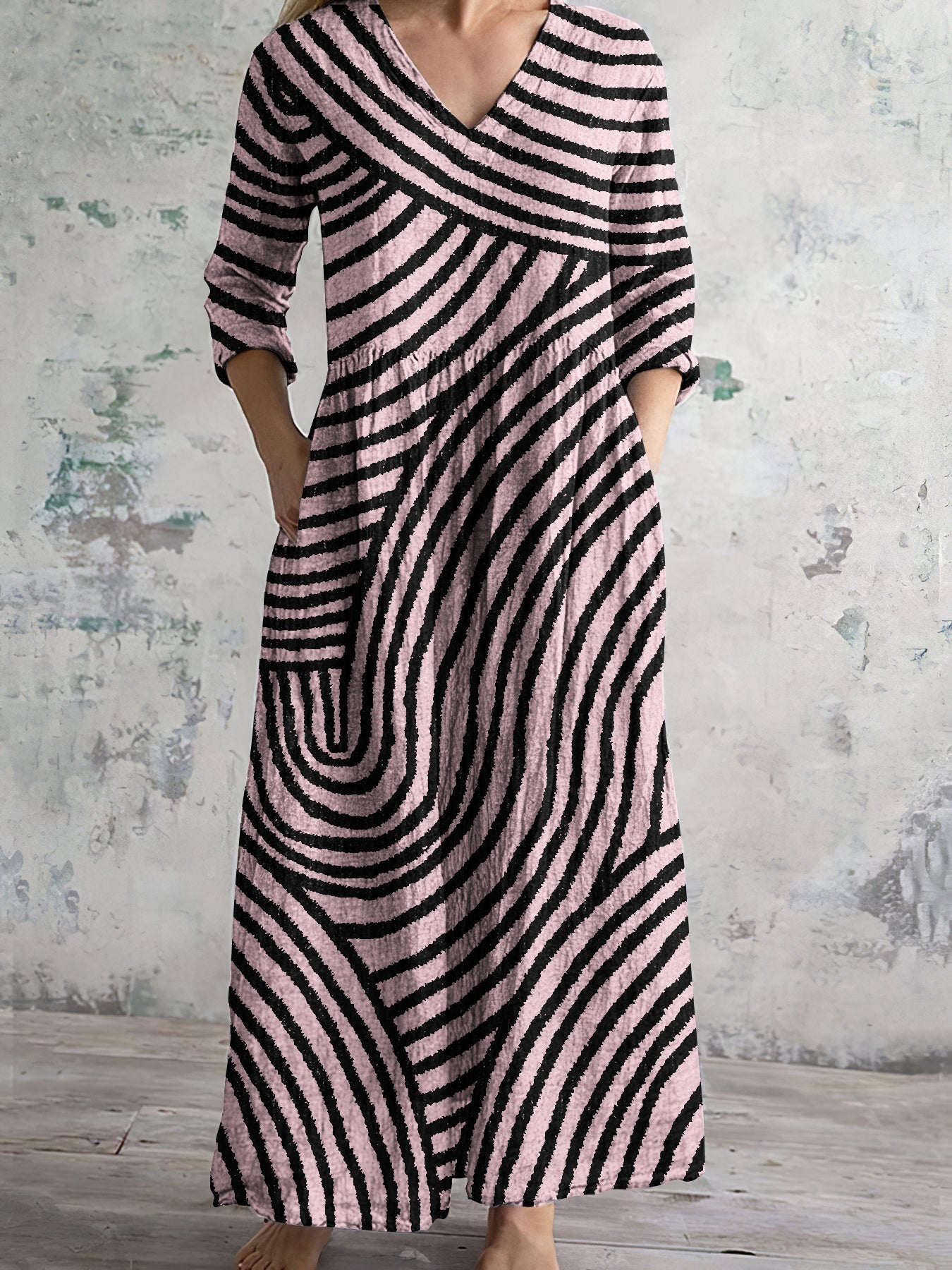 Cardydony Vintage Stripe Pattern Women's Linen Dress
