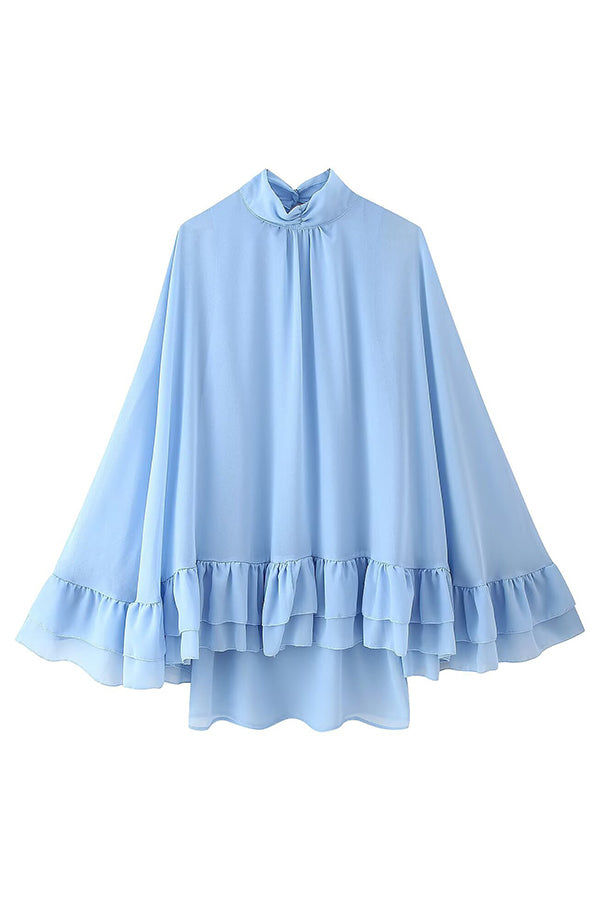 Cardydony Women's Solid Color Chiffon Trumpet Sleeve Loose Mini Dress
