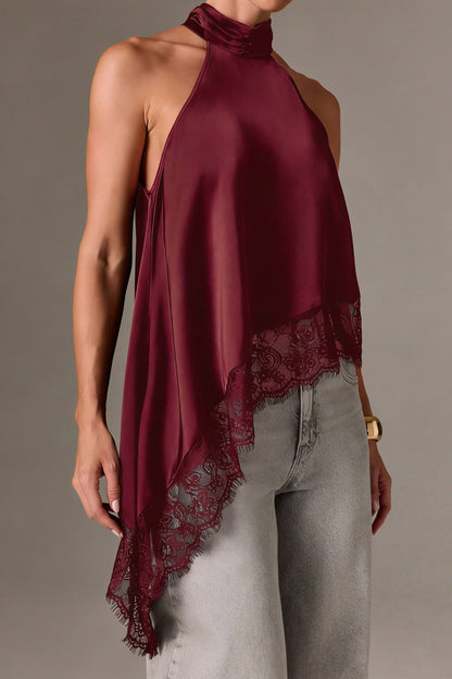 Cardydony Women's Solid Color Satin Sleeveless Lace Hem Loose Top
