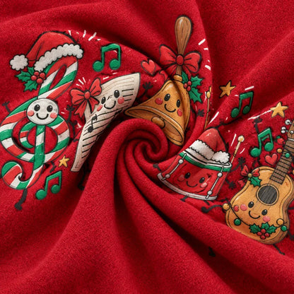 Cardydony Women's Playful Christmas Music Characters Graphic Relaxed Fit Red Crewneck Sweatshirt