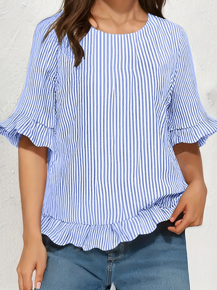 Cardydony Women's Striped Crew Neck Loose Shirt
