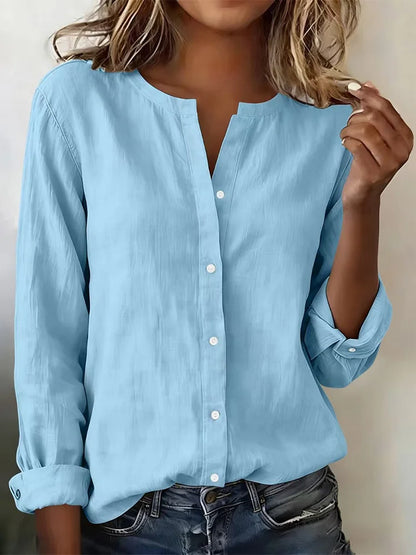 Cardydony Women's Solid Color Button Long-sleeve Shirt