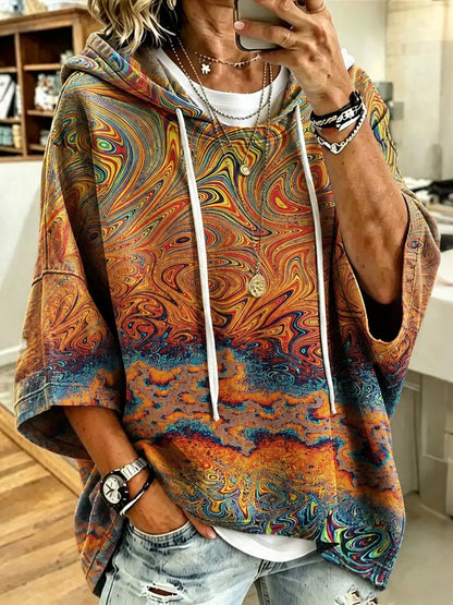 Cardydony Women's Vintage Abstract Gradient Print Hooded Sweatshirt