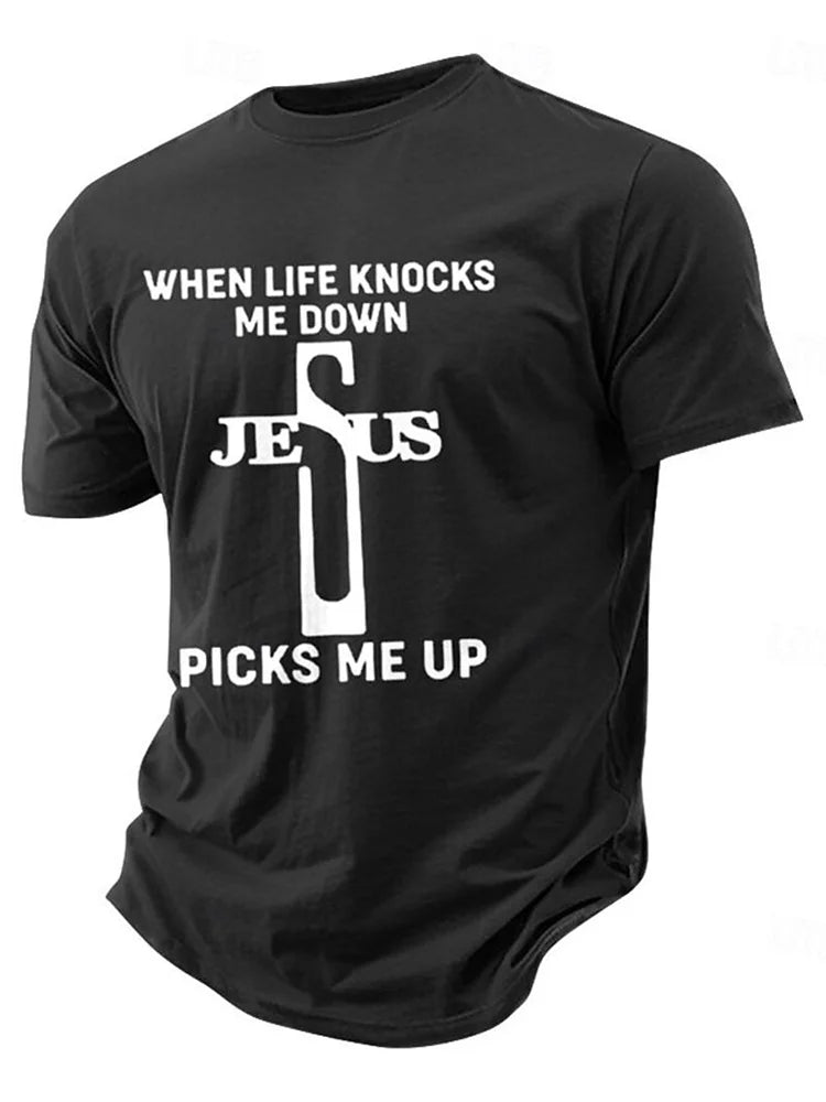 Cardydony Men's Letter Cross Jesus T Shirt