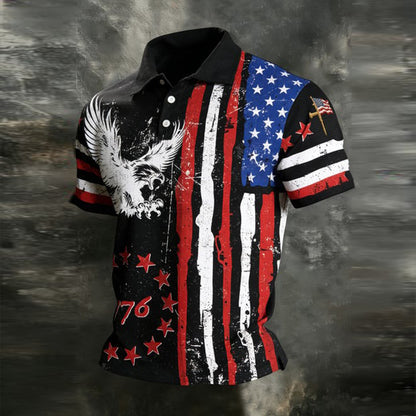 Cardydony Men's Vintage 1776 Independence Day Pattern Short-sleeve Polo Shirt