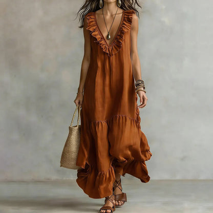 Cardydony Women's Elegant Ruffled Vest Maxi Dress