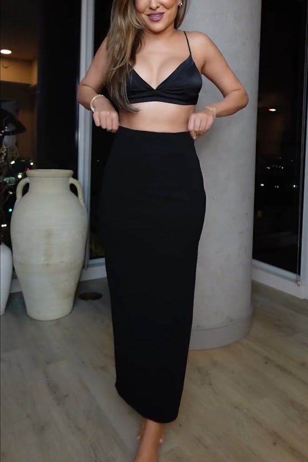 Cardydony Women's New Level High Waist Side Zipper Slit Midi Skirt