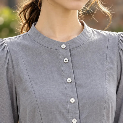 Cardydony Women's Vintage Solid Stand Collar Button Front A-Line Maxi Dress