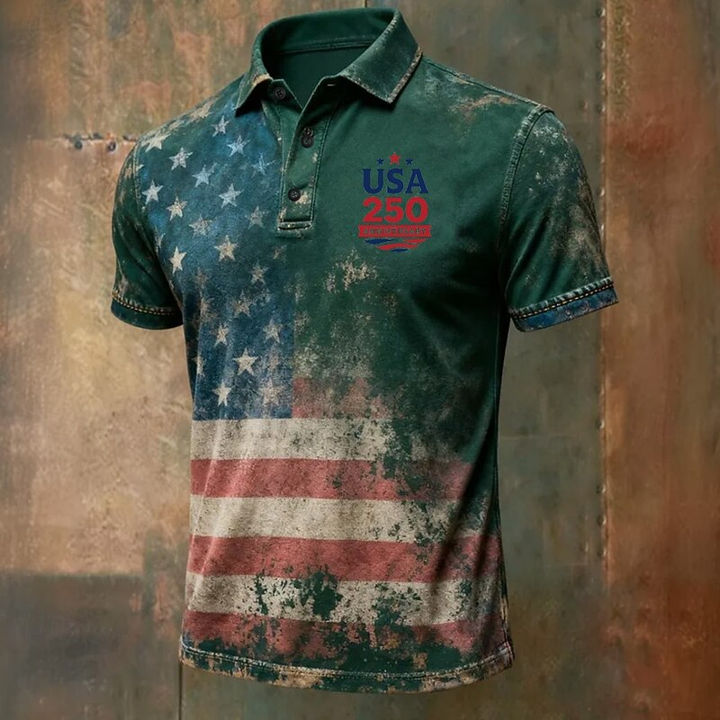 Cardydony Men's Vintage American Us Flag Veterans Print Polo Shirt