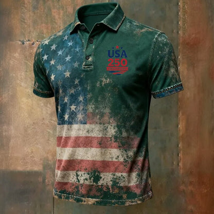 Cardydony Men's Vintage American Us Flag Veterans Print Polo Shirt