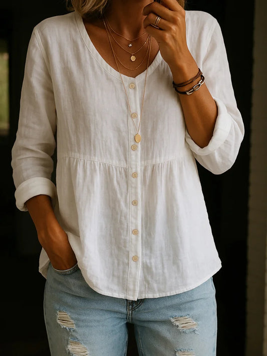 Cardydony Women's Casual V Neck Comfy Linen Blouse