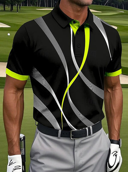 Cardydony Men's Vintage Line Pattern Golf Sports Polo Shirt