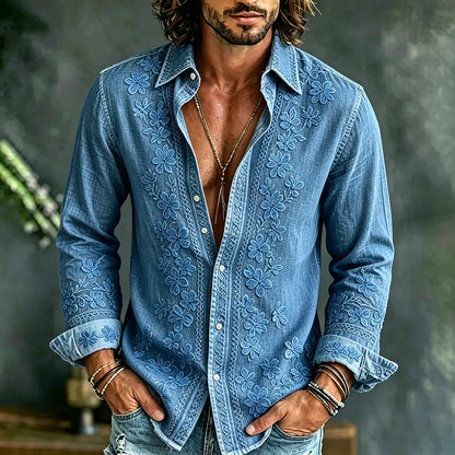 Cardydony Men's Causal Spring Floral Art Print Flowy Linen Blend Shirt