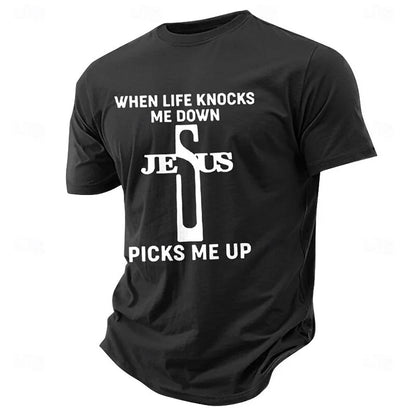 Cardydony Men's Letter Cross Jesus T Shirt