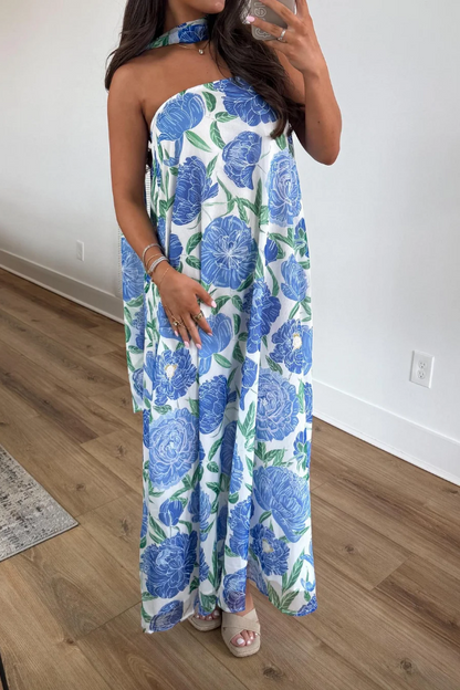 Cardydony Women's Floral Print Sleeveless Off-shoulder Loose Casual Maxi Dress