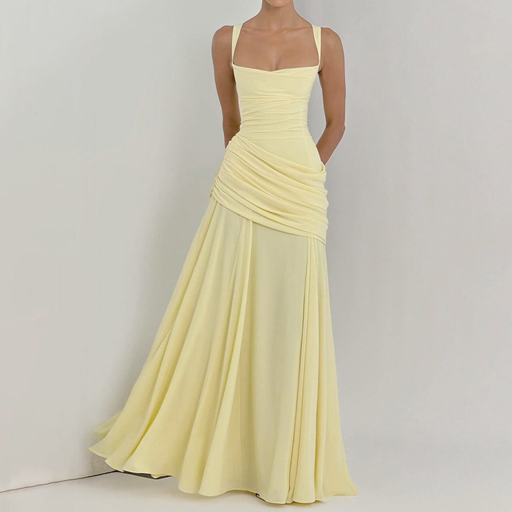 Cardydony Elegant Solid Color Waistless Backless Fishtail Dress