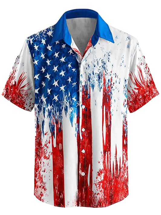 Cardydony Men's Retro Us Flag Patriotic Print Button Up Shirt