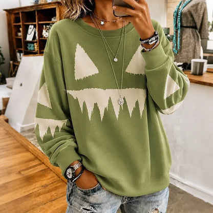 Cardydony Women's Retro Halloween Smiley Face Print Sweatshirt