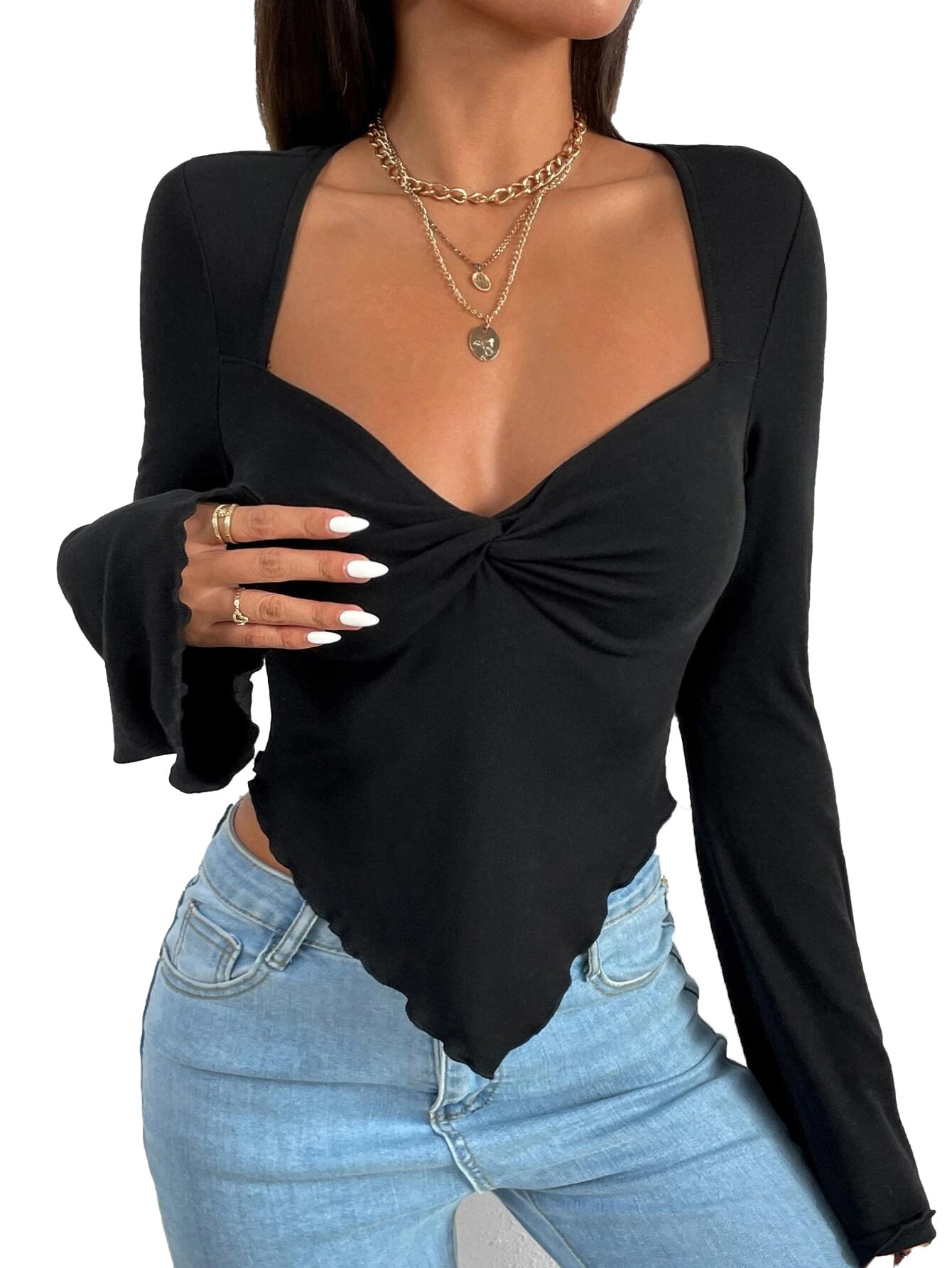 Cardydony Women's Elegant Ruched Long Sleeve Blouse