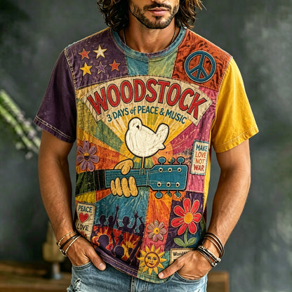 Cardydony Men's Retro Music Hippie Print Short-sleeve T-shirt
