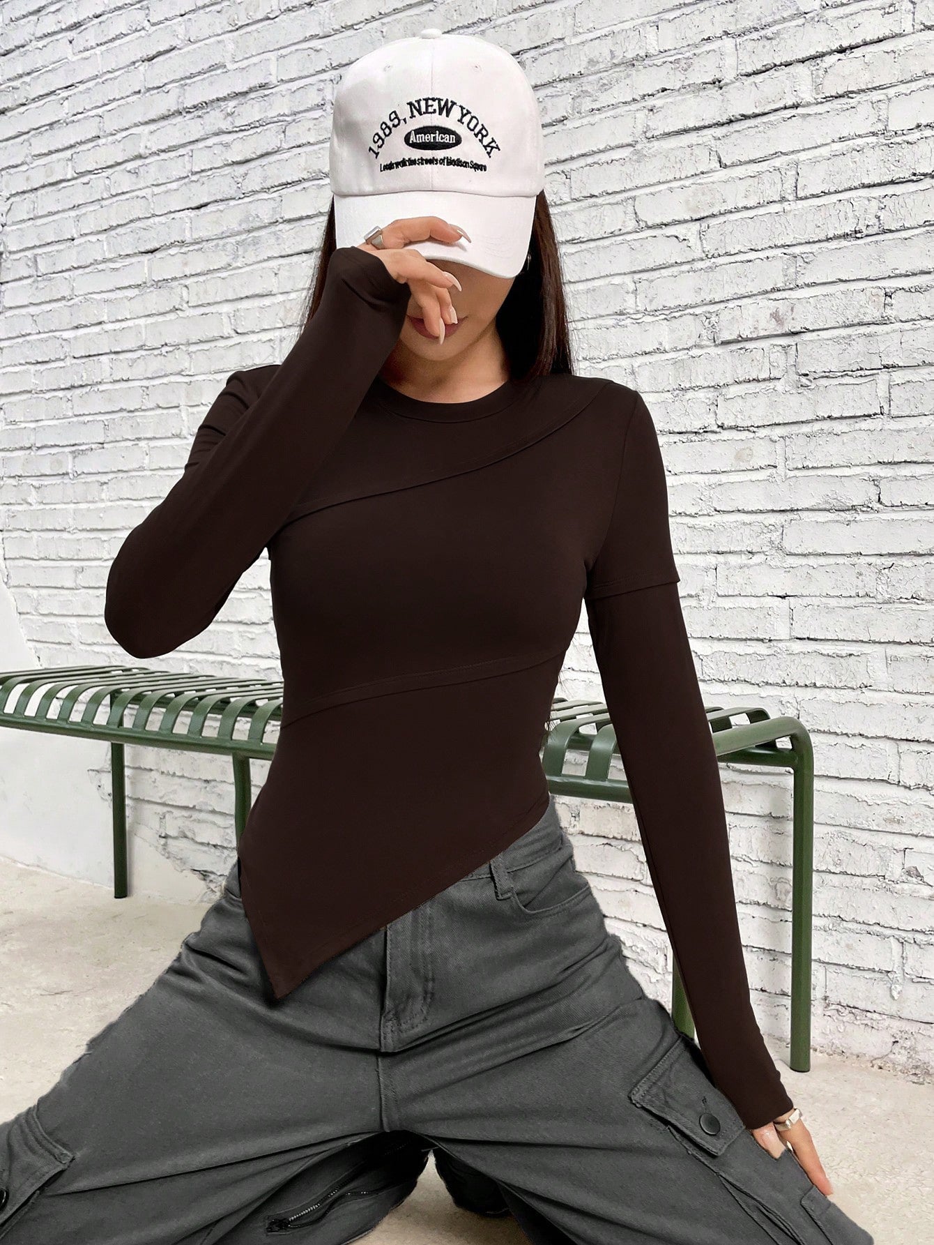 Cardydony Women's Asymmetric Fitted Long-Sleeve Knit Top
