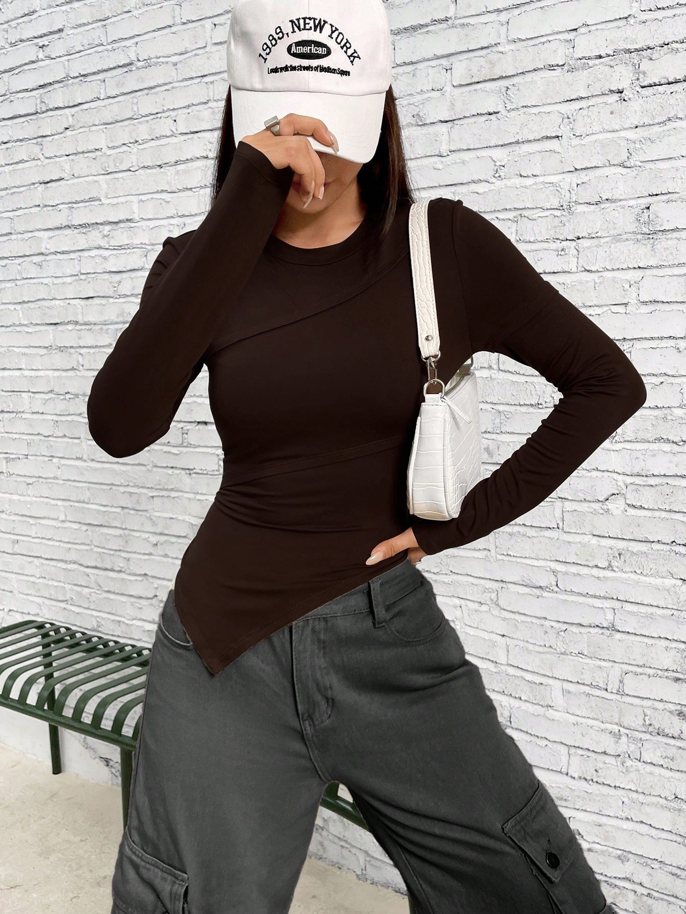 Cardydony Women's Asymmetric Fitted Long-Sleeve Knit Top
