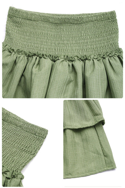 Cardydony Women's Smocked Ruffle Mini Skirt | High-Waist Layered Skirt