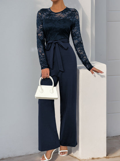 Cardydony Women's Lace Sleeve Jumpsuit | High Waist Wide Leg One-Piece
