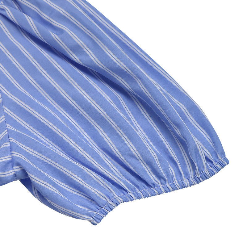 Cardydony Women's Striped Bow-Tie Mini Dress | Puff Sleeve A-Line Dress
