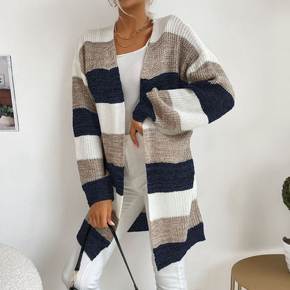 Cardydony Women's Striped Open-Front Longline Cardigan – Multicolor Options